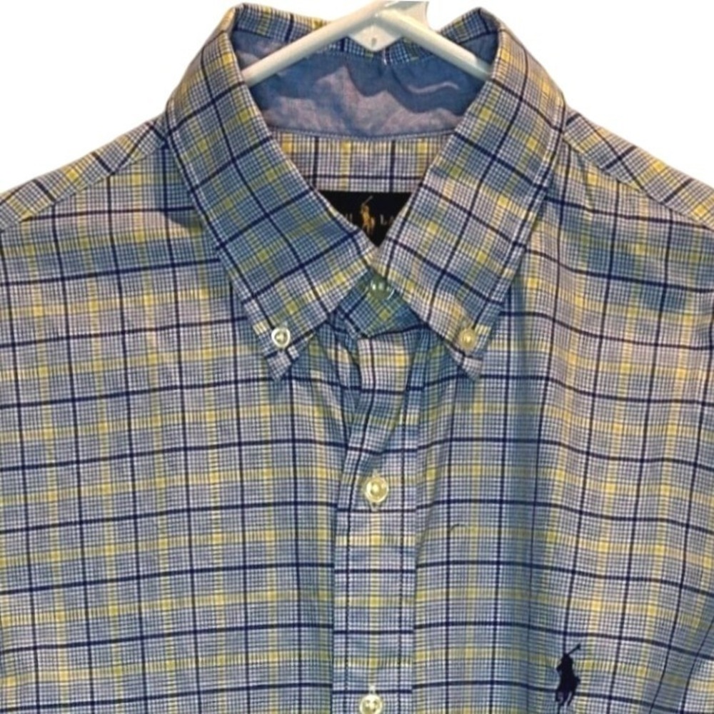 Polo Ralph Lauren Shirt Medium Mens Blue Yellow Plaid Long Sleeve Button Down